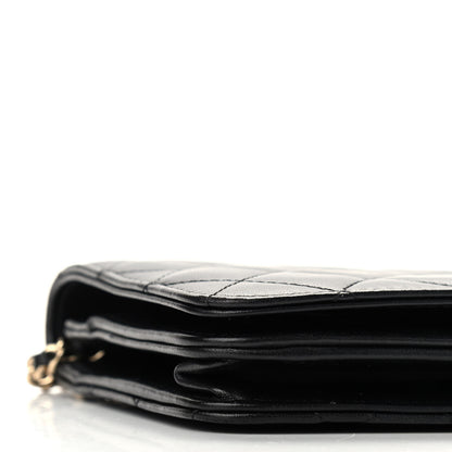Chanel Lambskin Quilted Pearl Wallet On Chain WOC Black 9 of 10