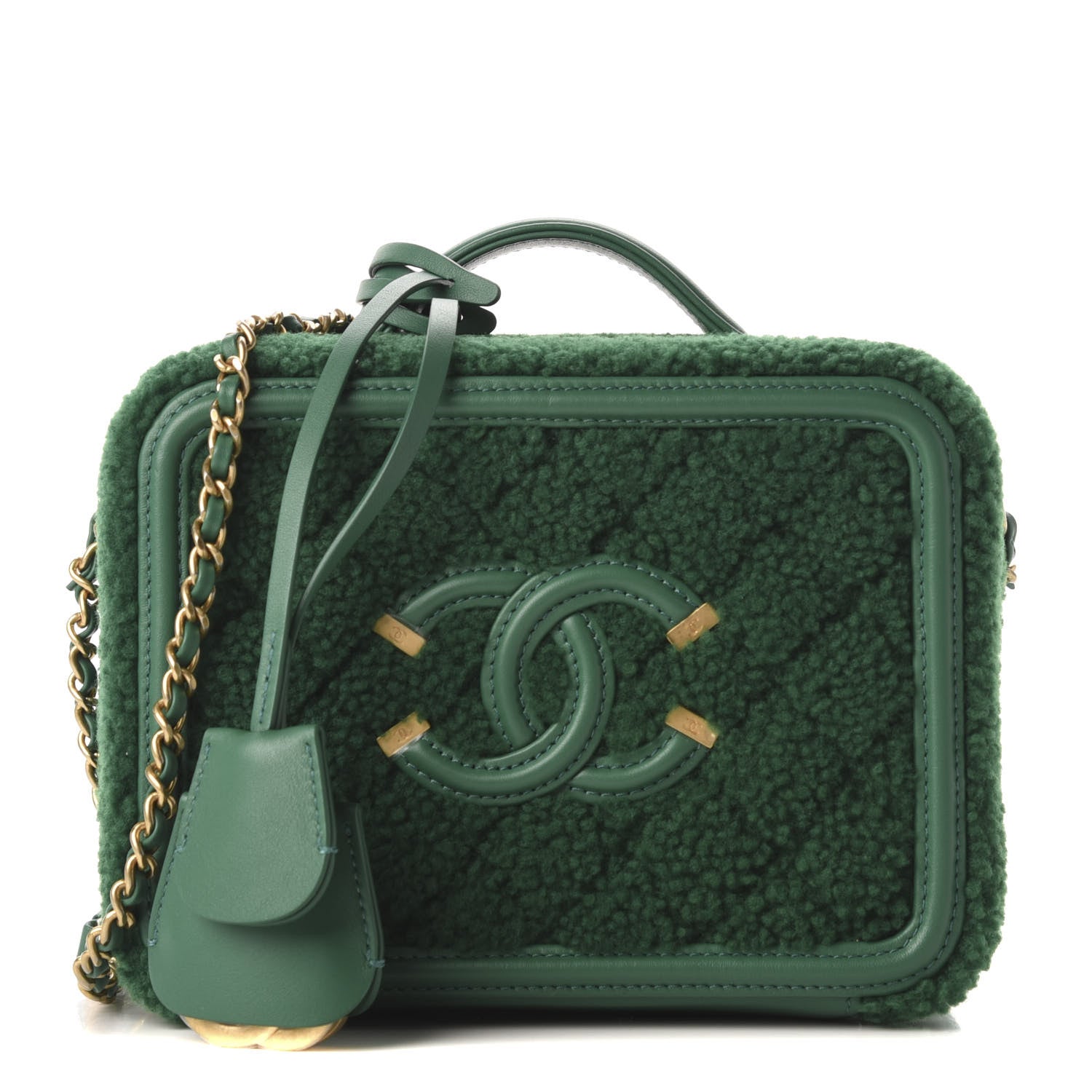 Chanel Lambskin Shearling Quilted Small CC Filigree Vanity Case Green 1 of 11