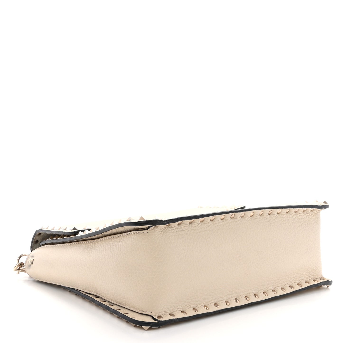 Grained Calfskin Rockstud Top Handle Flap Shoulder Bag Light Ivory