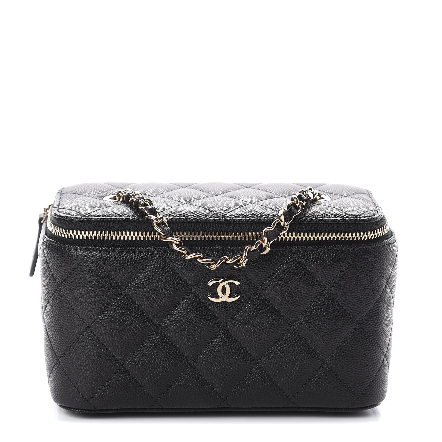 Caviar Quilted Small Vanity Case With Chain Black