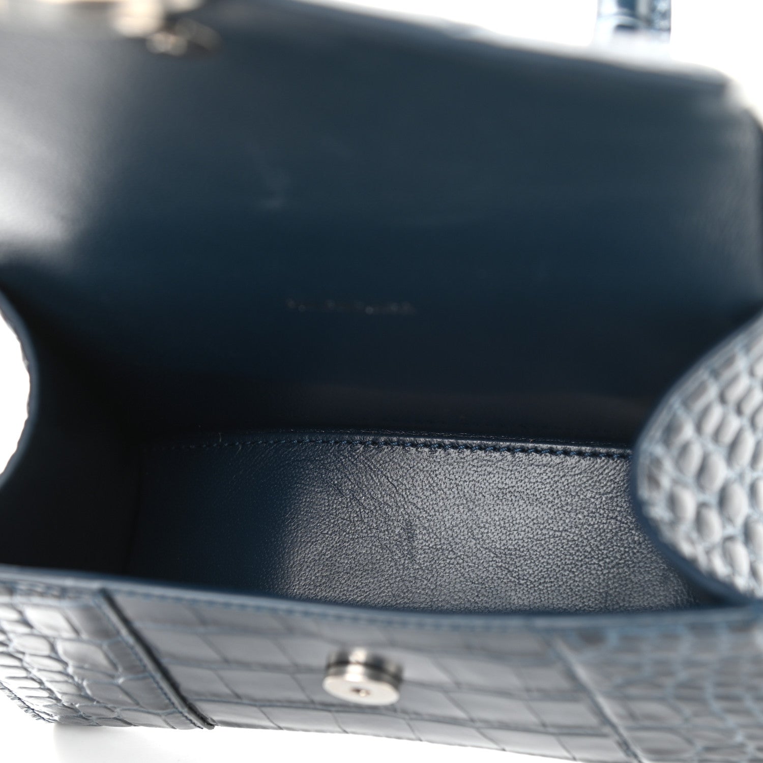 Balenciaga Shiny Calfskin Crocodile Embossed Hourglass Top Handle Bag XS Denim Blue 6 of 12