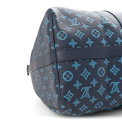 Louis Vuitton Calfskin Monogram Shadow Keepall Bandouliere 50 Navy 7 of 9