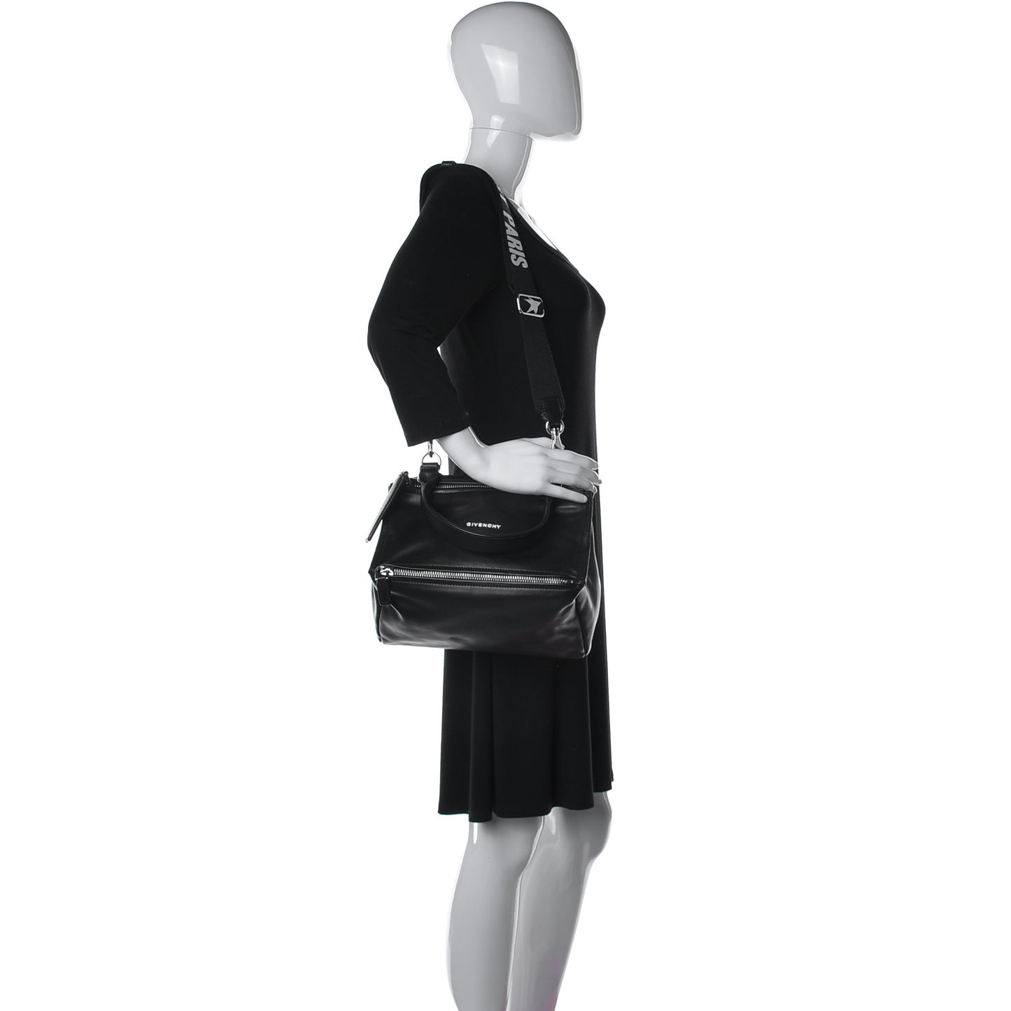 Calfskin Small Pandora Logo Strap Black