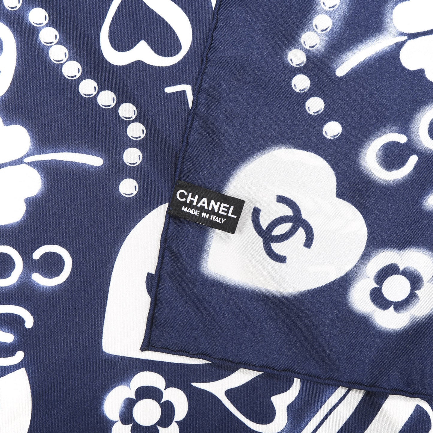 Silk CC Scarf Blue White