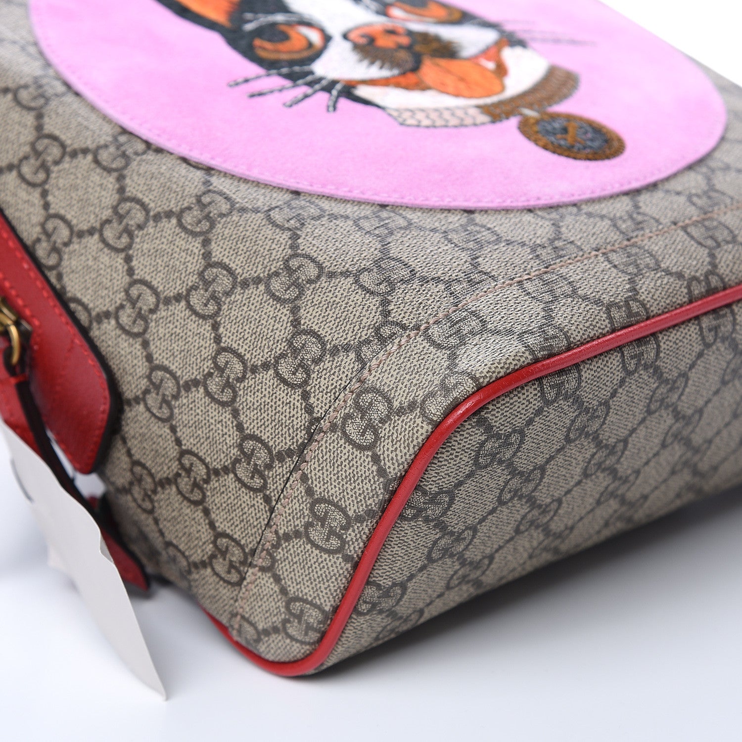 Gucci GG Supreme Monogram Web Bosco Patch Dome Backpack Beige Malva Hibiscus Red 8 of 9