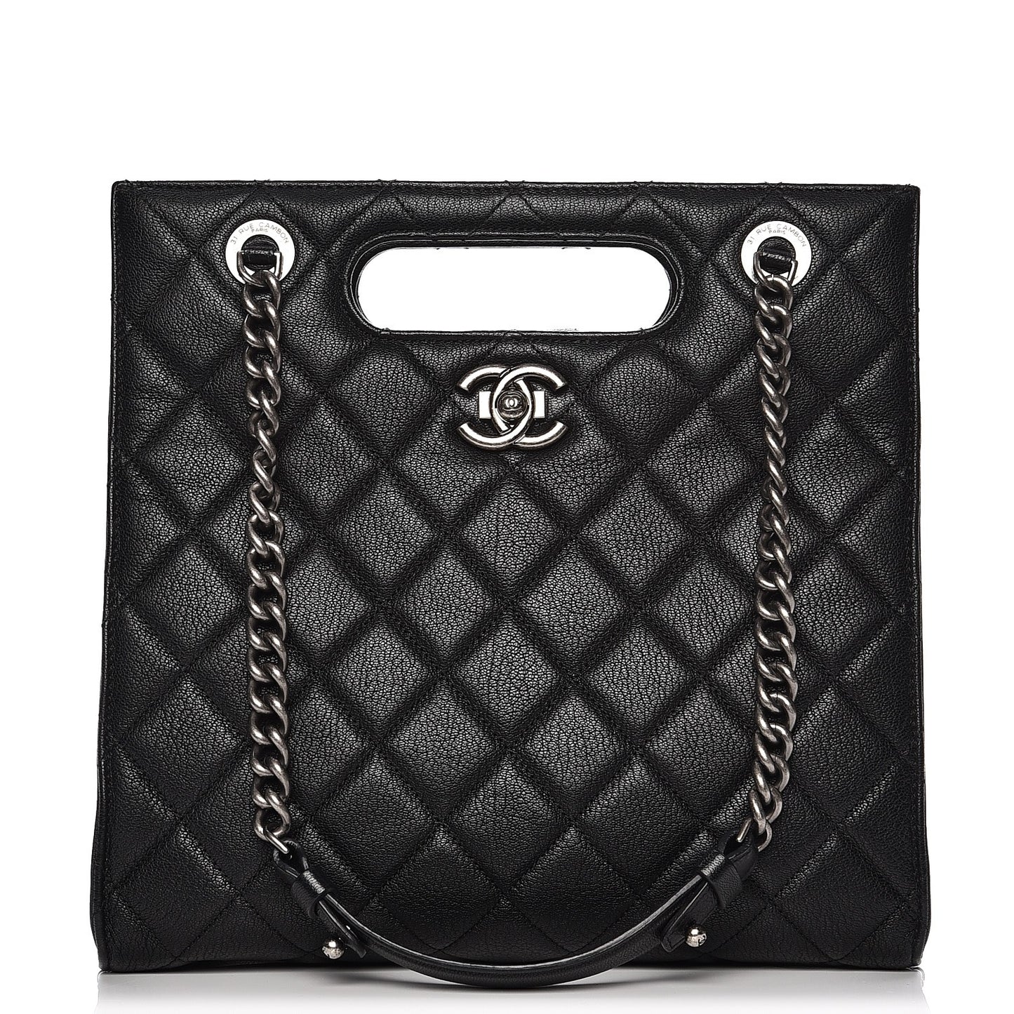 Goatskin Quilted Small Perfect Edge Shopping Tote Black