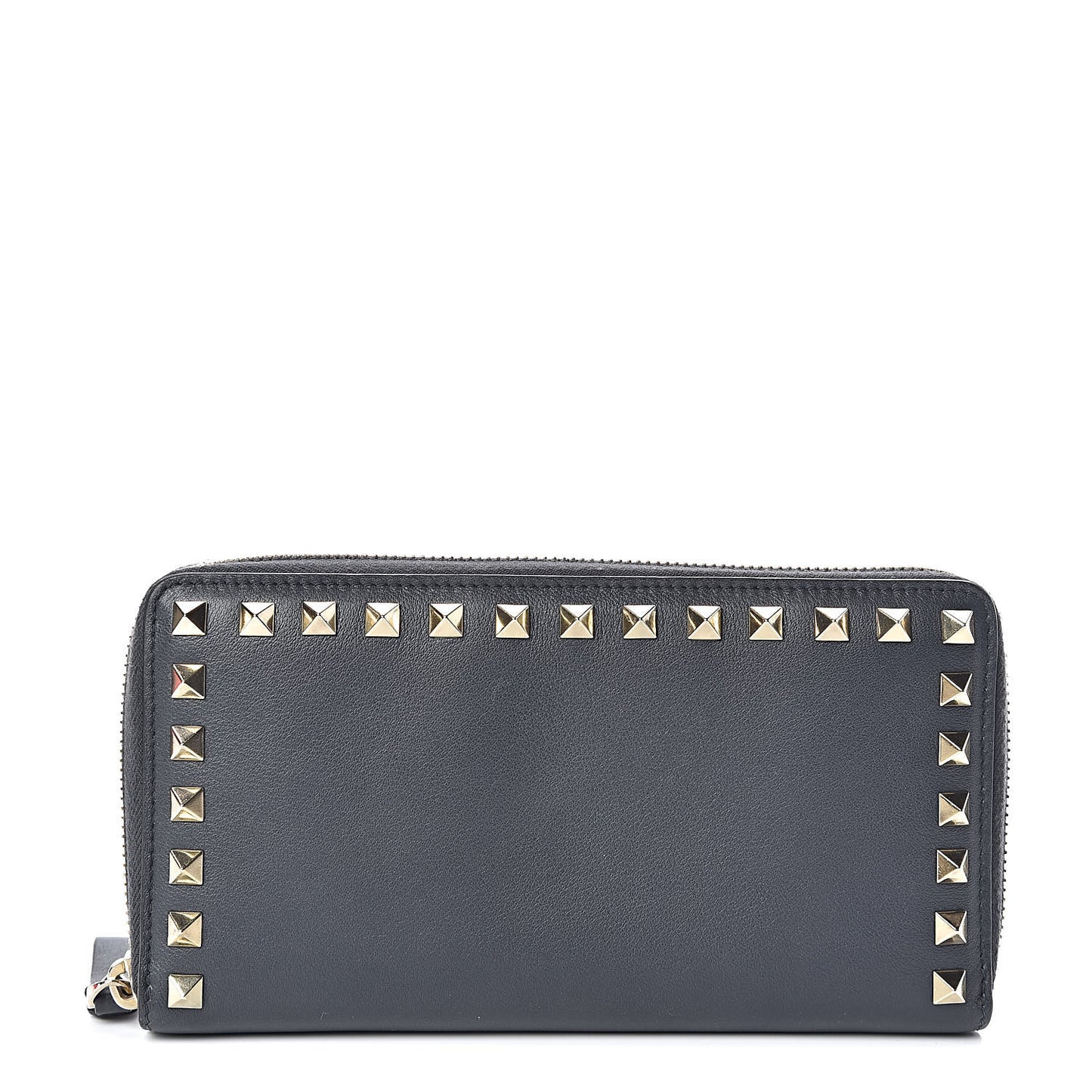 Calfskin Rockstud Zip Around Wallet Grey
