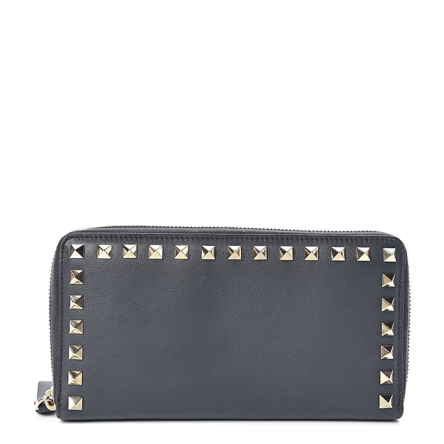 Valentino Garavani Calfskin Rockstud Zip Around Wallet Grey 1 of 7