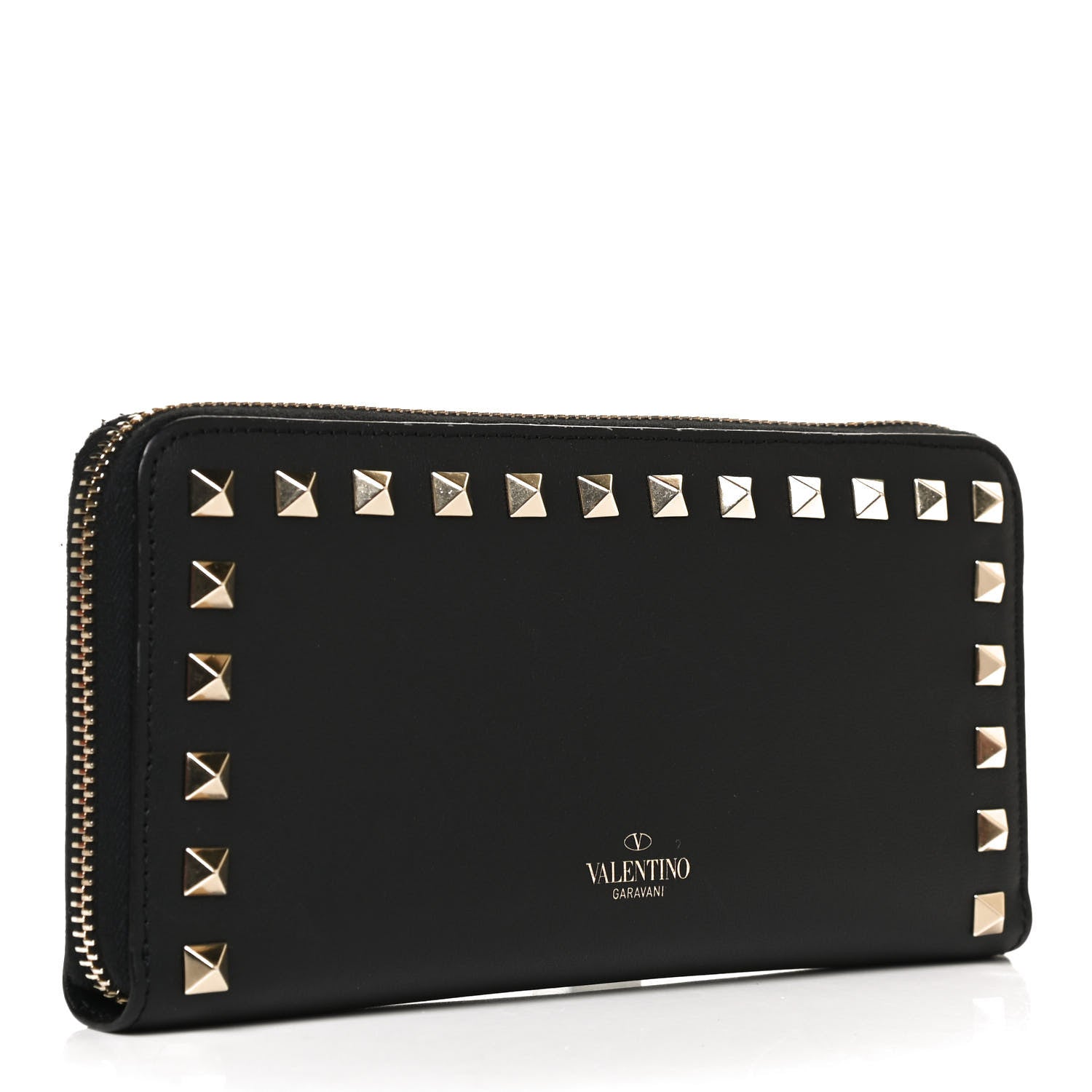 Valentino Garavani Pebbled Calfskin Rockstud Zip Around Wallet Black 3 of 11