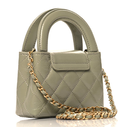 Chanel Shiny Aged Calfskin Quilted Mini Nano Kelly Shopper Khaki 3 of 11