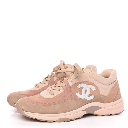 Chanel Nylon Lambskin Suede Calfskin CC Sneakers 39.5 Pink 3 of 8
