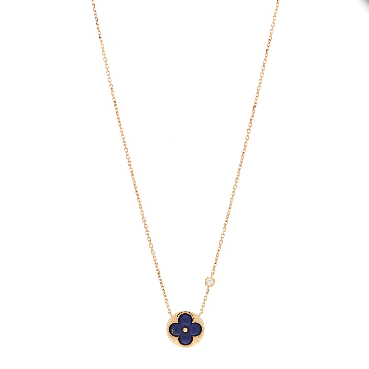 Louis Vuitton 18K Yellow Gold Diamond Lapis Lazuli Color Blossom BB Sun Pendant Necklace 1 of 4