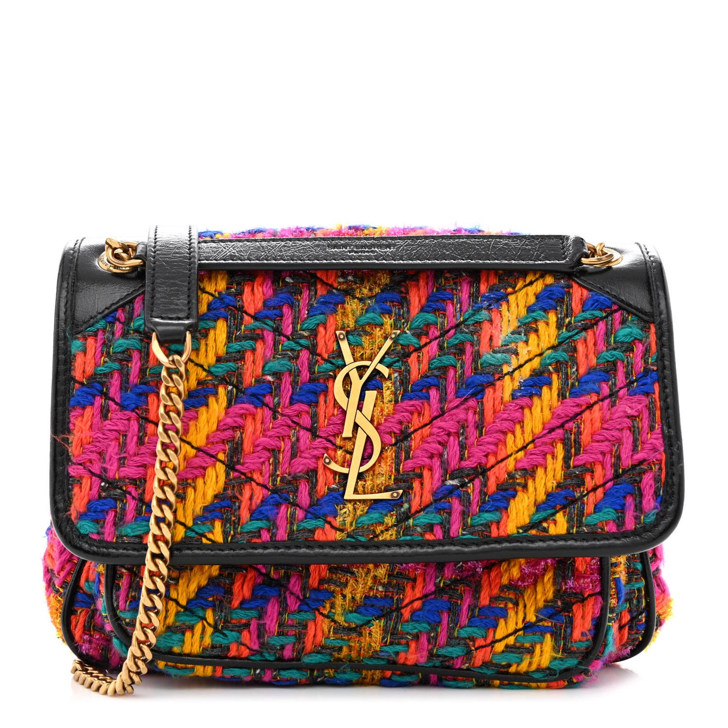 Tweed Calfskin Matelasse Monogram Baby Niki Chain Satchel Multicolor
