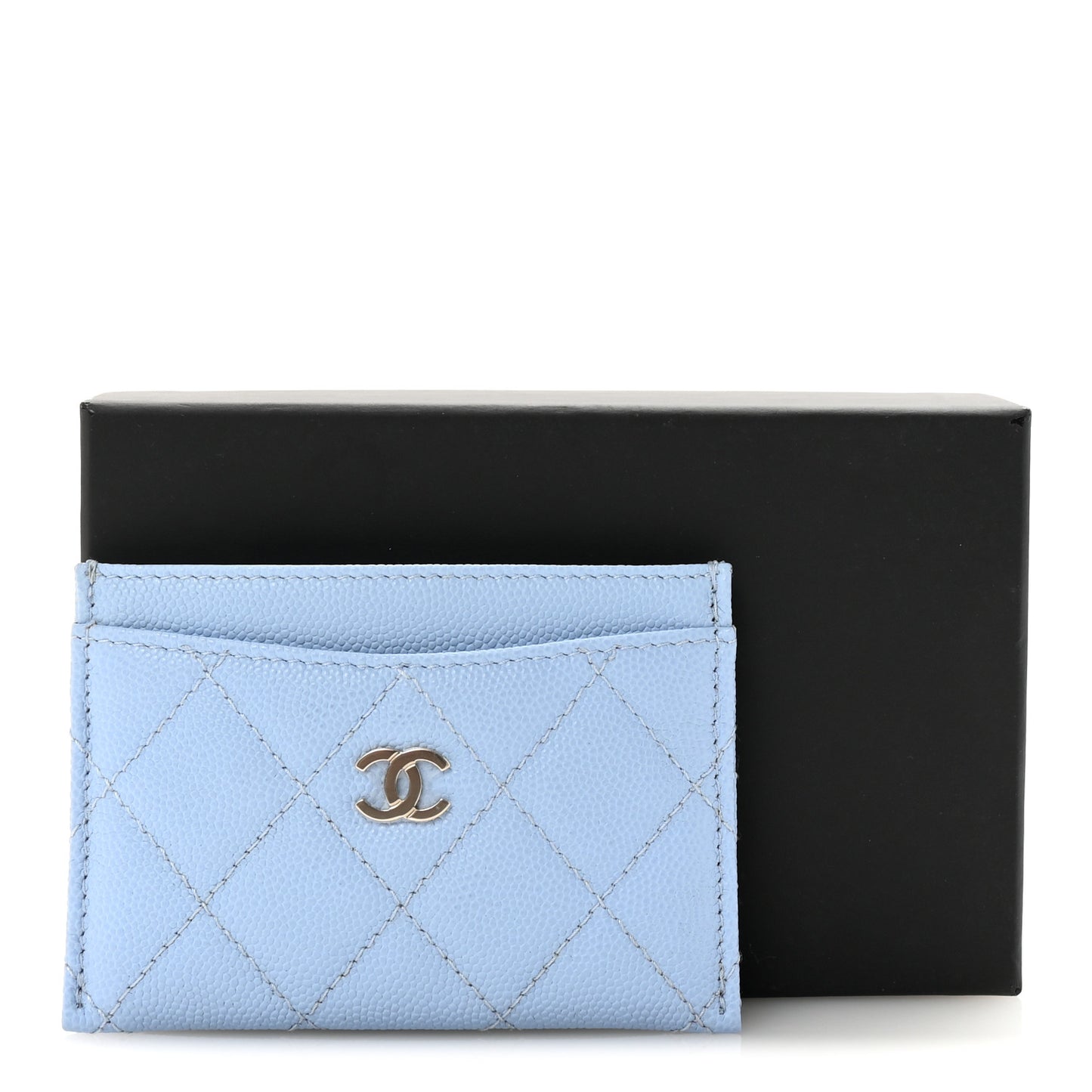 Caviar Quilted Card Holder Light Blue
