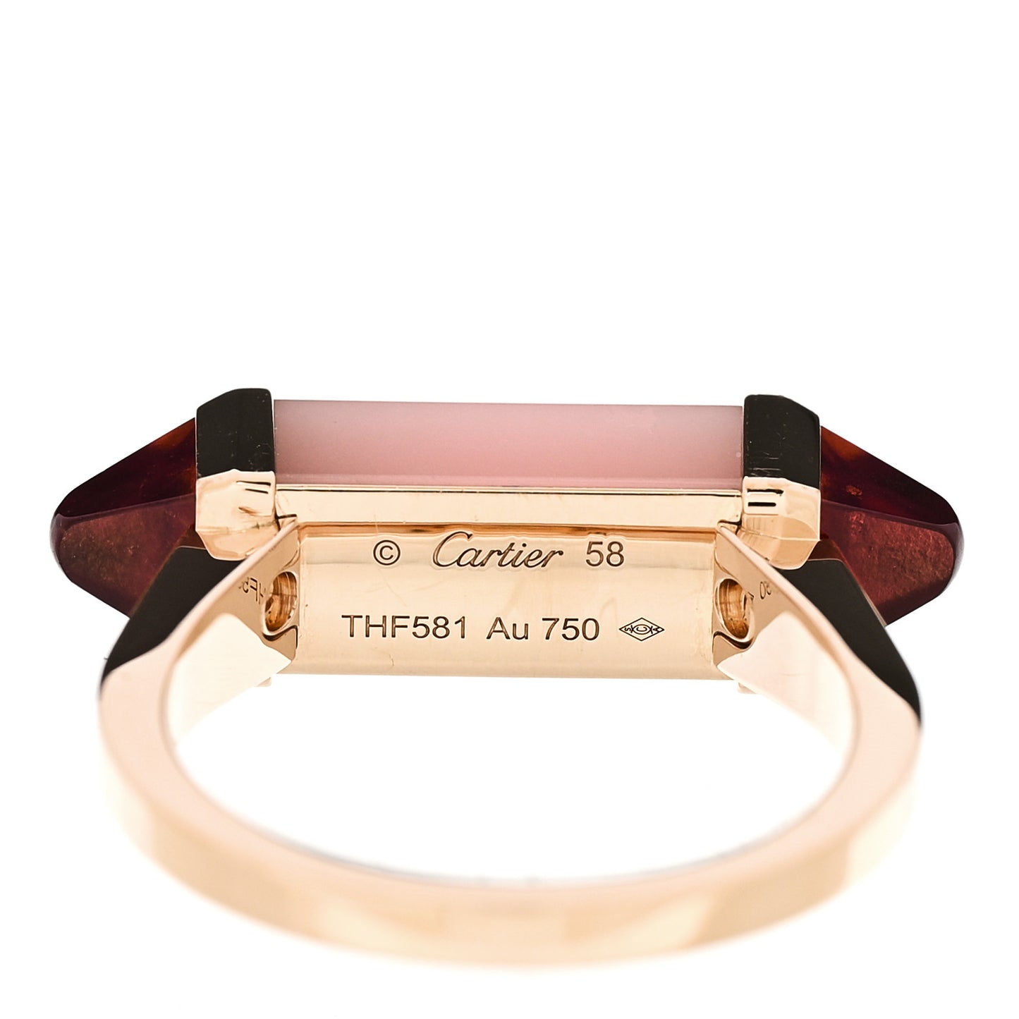 18K Pink Gold Pink Chalcedony Garnet Les Berlingots de Cartier Ring 58 8.25