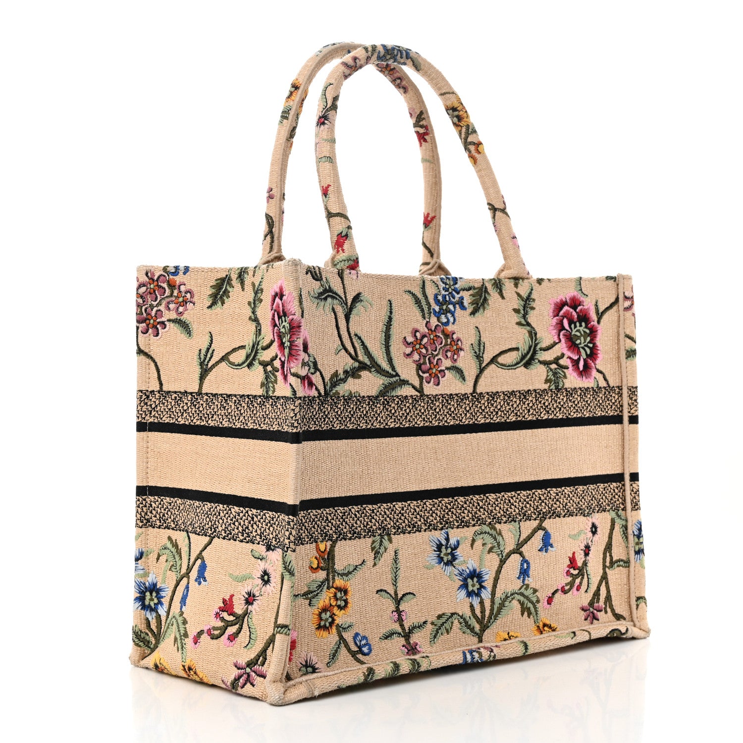 Christian Dior Raffia Embroidered Petites Fleurs Medium Book Tote Natural 3 of 11