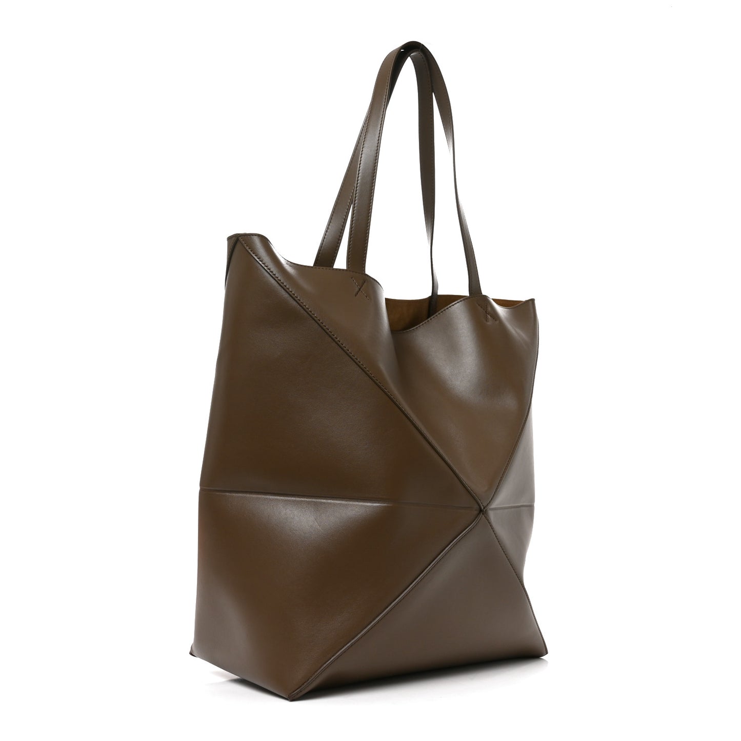 Shiny Calfskin Large Puzzle Fold Tote Umber