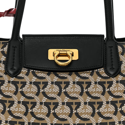 Salvatore Ferragamo Canvas Calfskin Gancini Bag Black 8 of 12