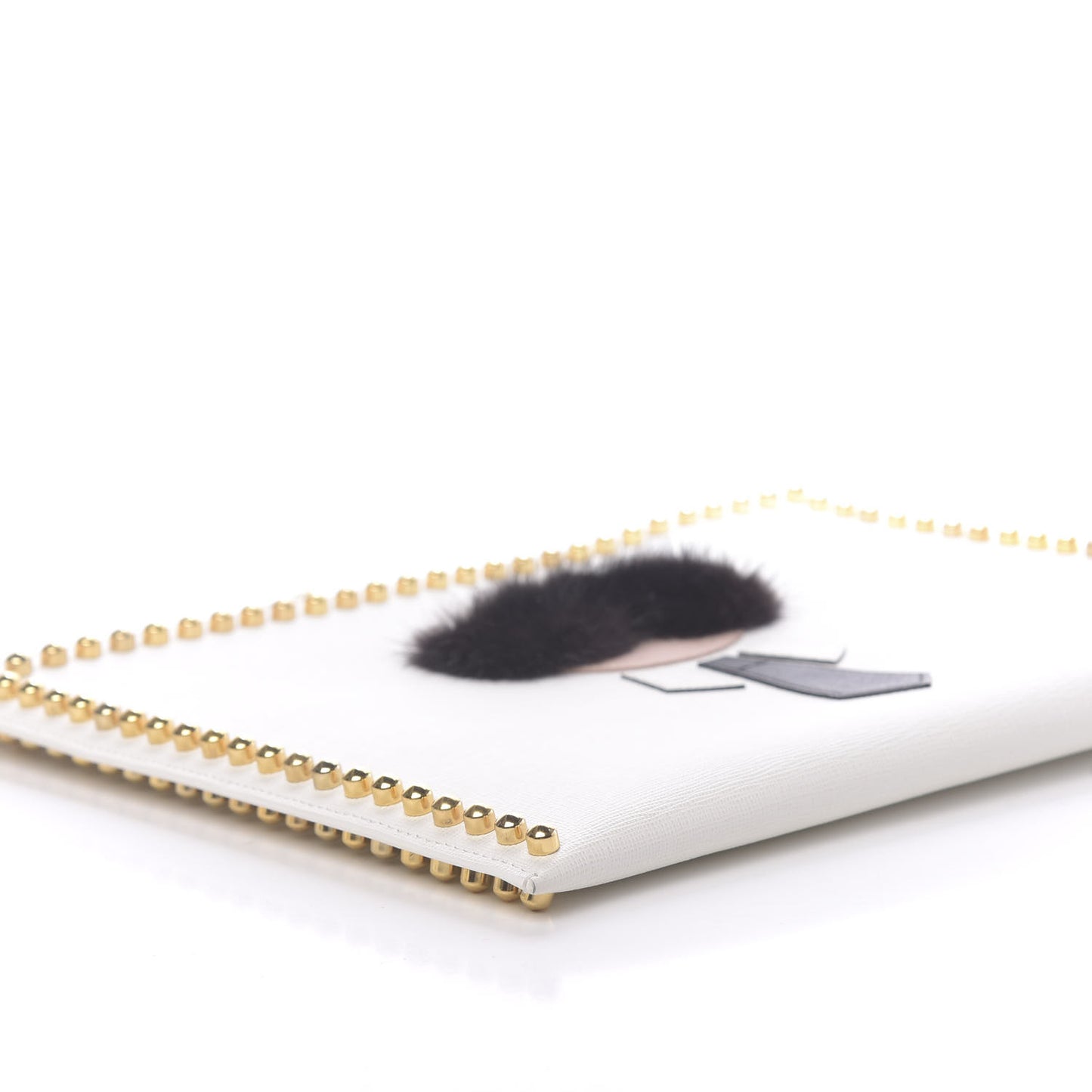 Vitello Elite Mink Fur Studded Karlito Zip Around Pouch White