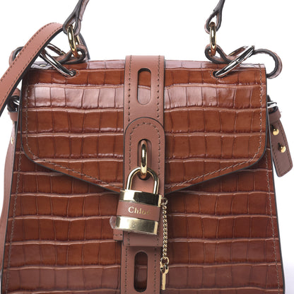 Chloe Calfskin Crocodile Embossed Small Aby Day Shoulder Bag Chestnut Brown 8 of 10