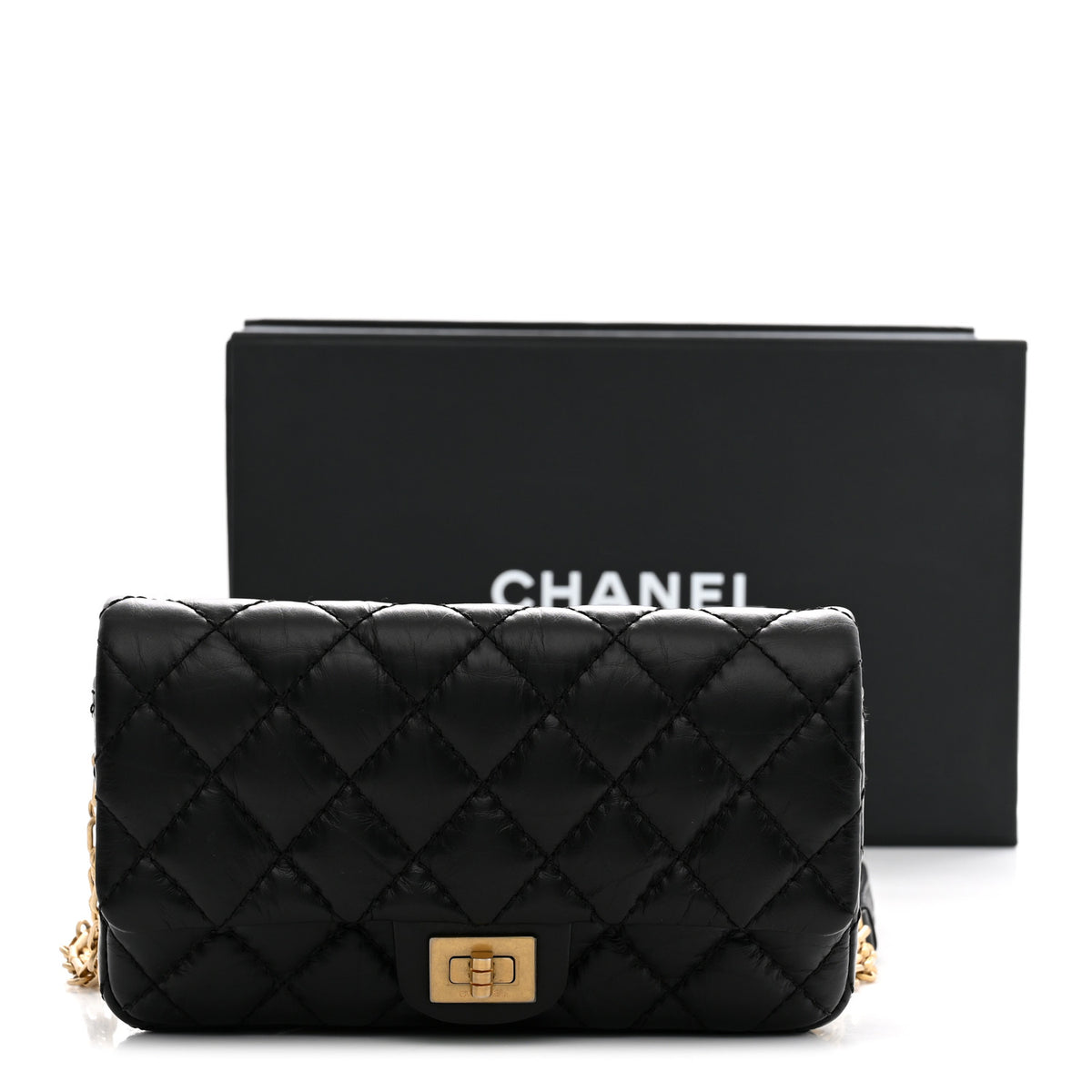 Aged Calfskin Quilted 2.55 Reissue Flap Belt Bag Clutch Black