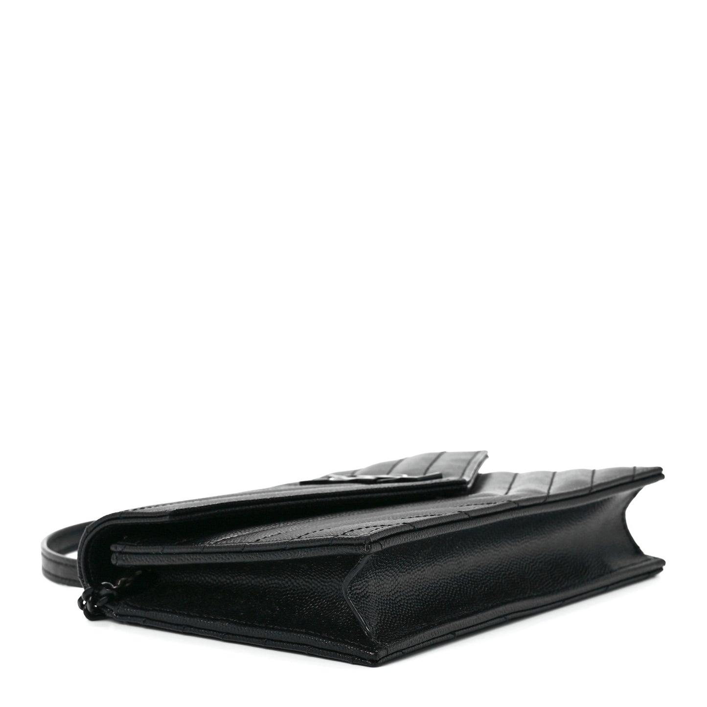 Grain De Poudre Matelasse Chevron Monogram Monochrome Envelope Chain Wallet Black