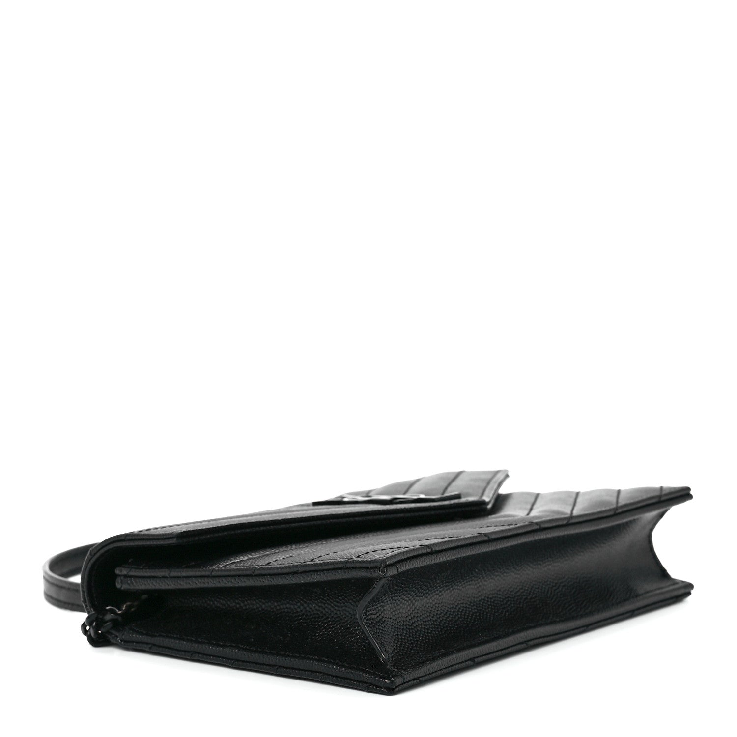 Saint Laurent Grain De Poudre Matelasse Chevron Monogram Monochrome Envelope Chain Wallet Black 4 of 12