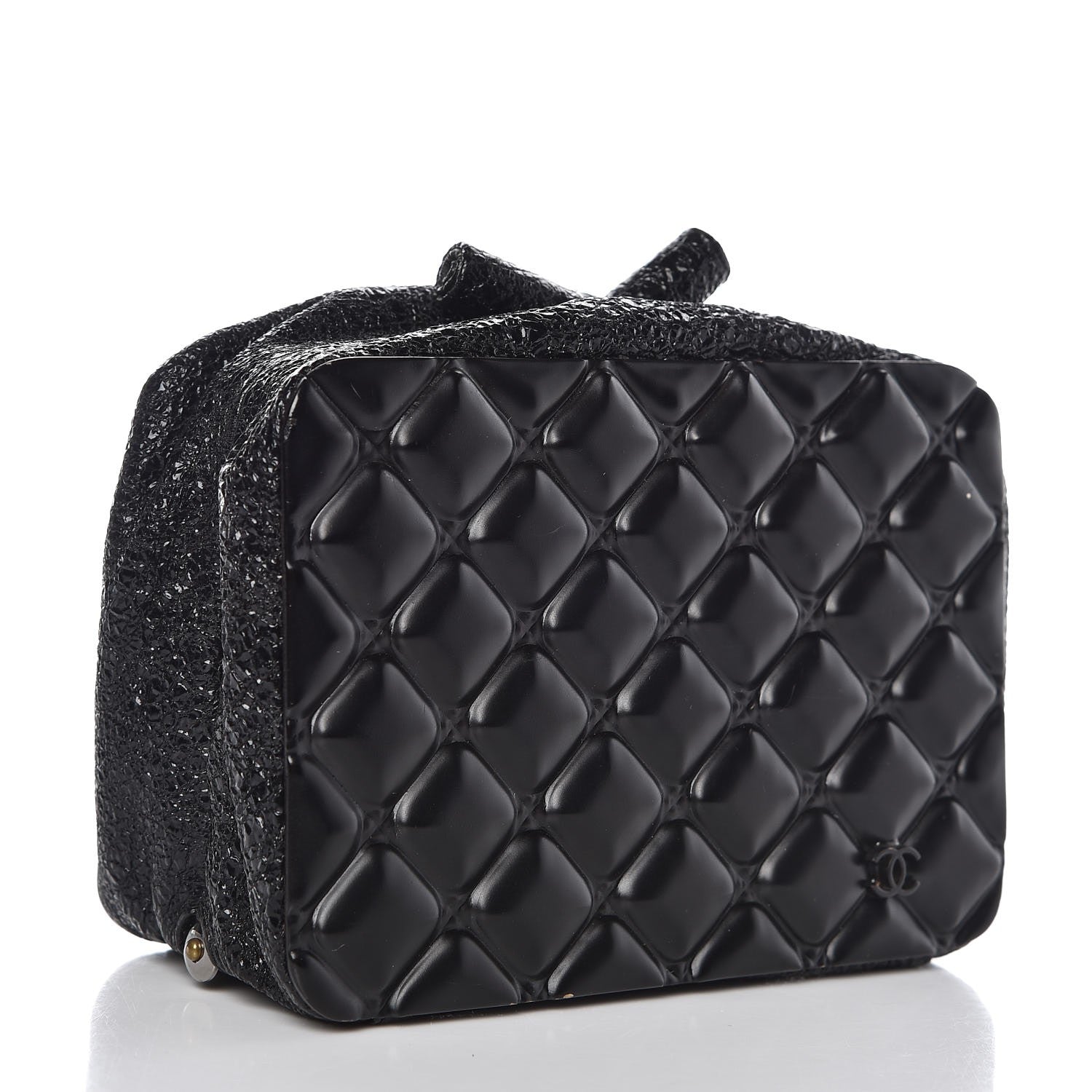 Chanel Cracked Calfskin Quilted Crystal Lion Clutch Black 3 of 9