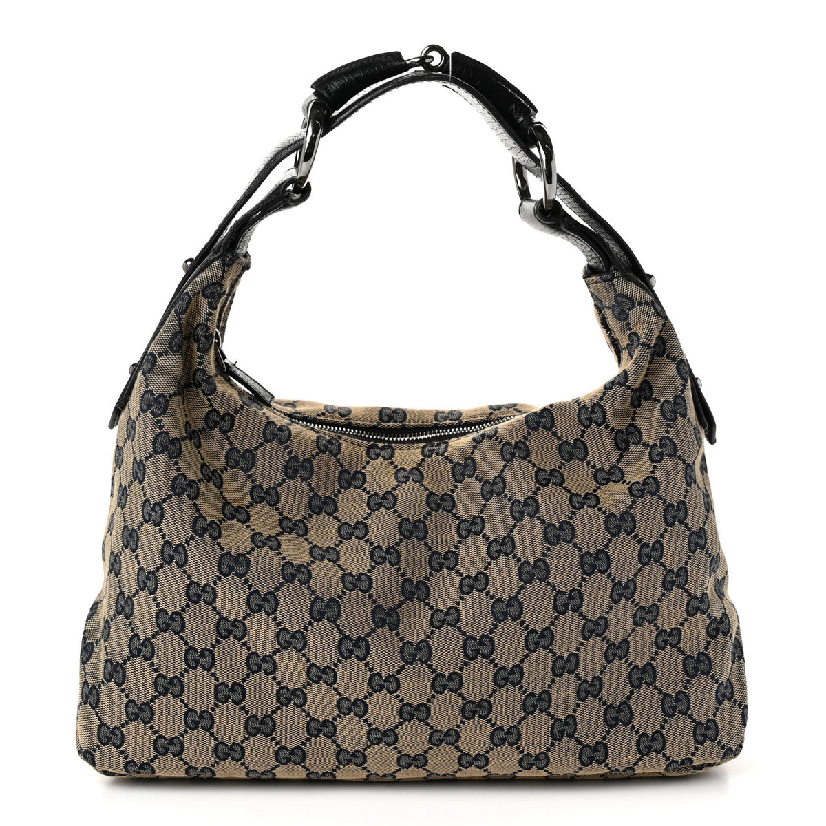 Gucci Monogram Medium Horsebit Chain Hobo Navy 1 of 11