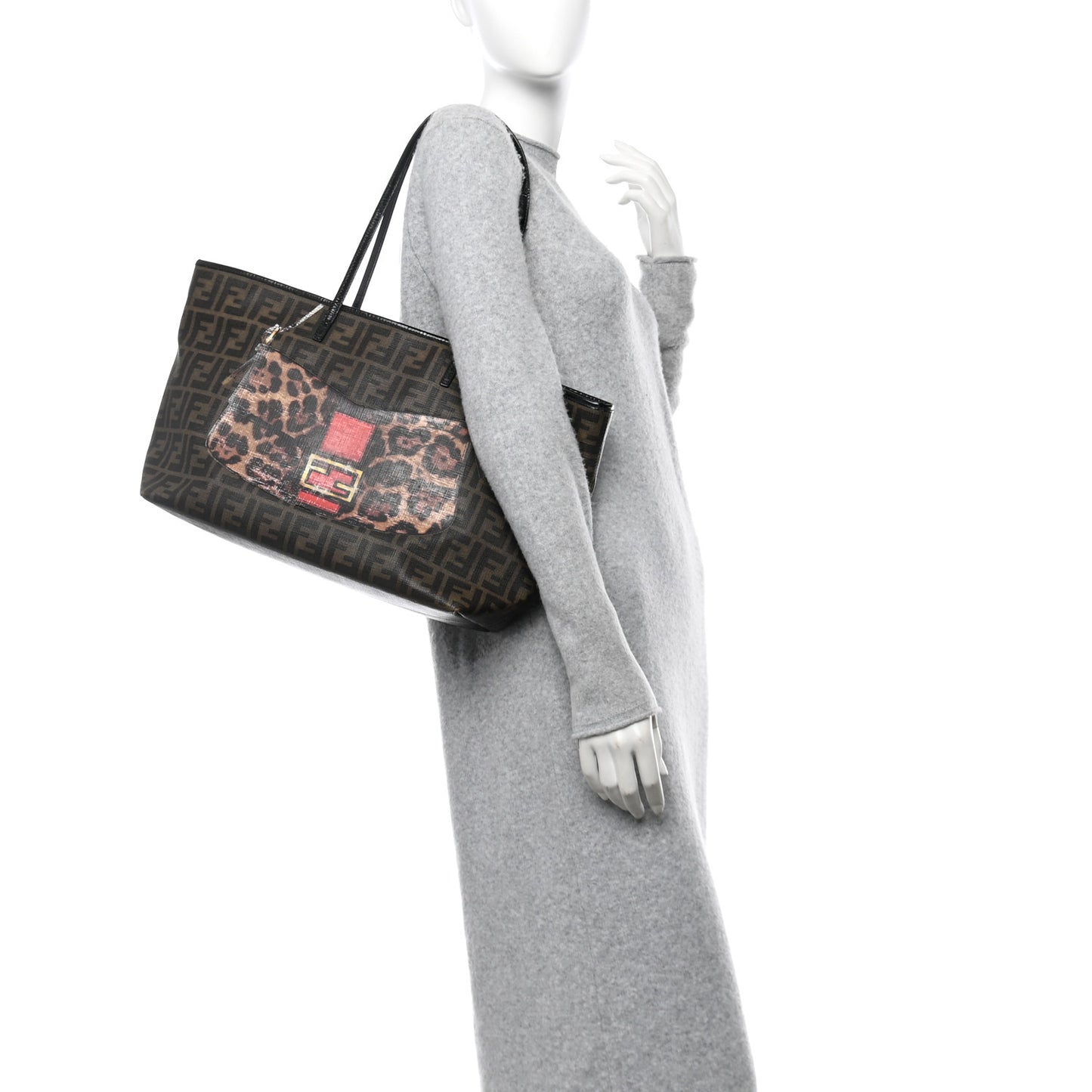 Zucca Spalmati Patent Baguette Print Medium Roll Tote Tobacco
