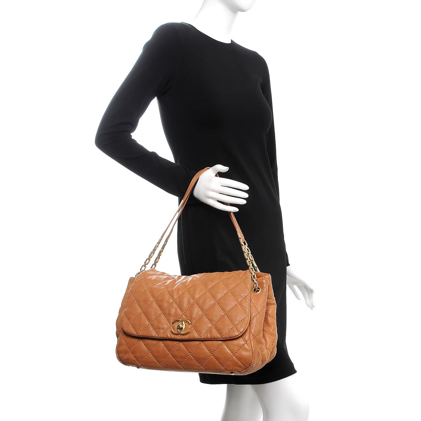 Calfskin Quilted Jumbo Retro Chain Accordion Flap Dark Beige