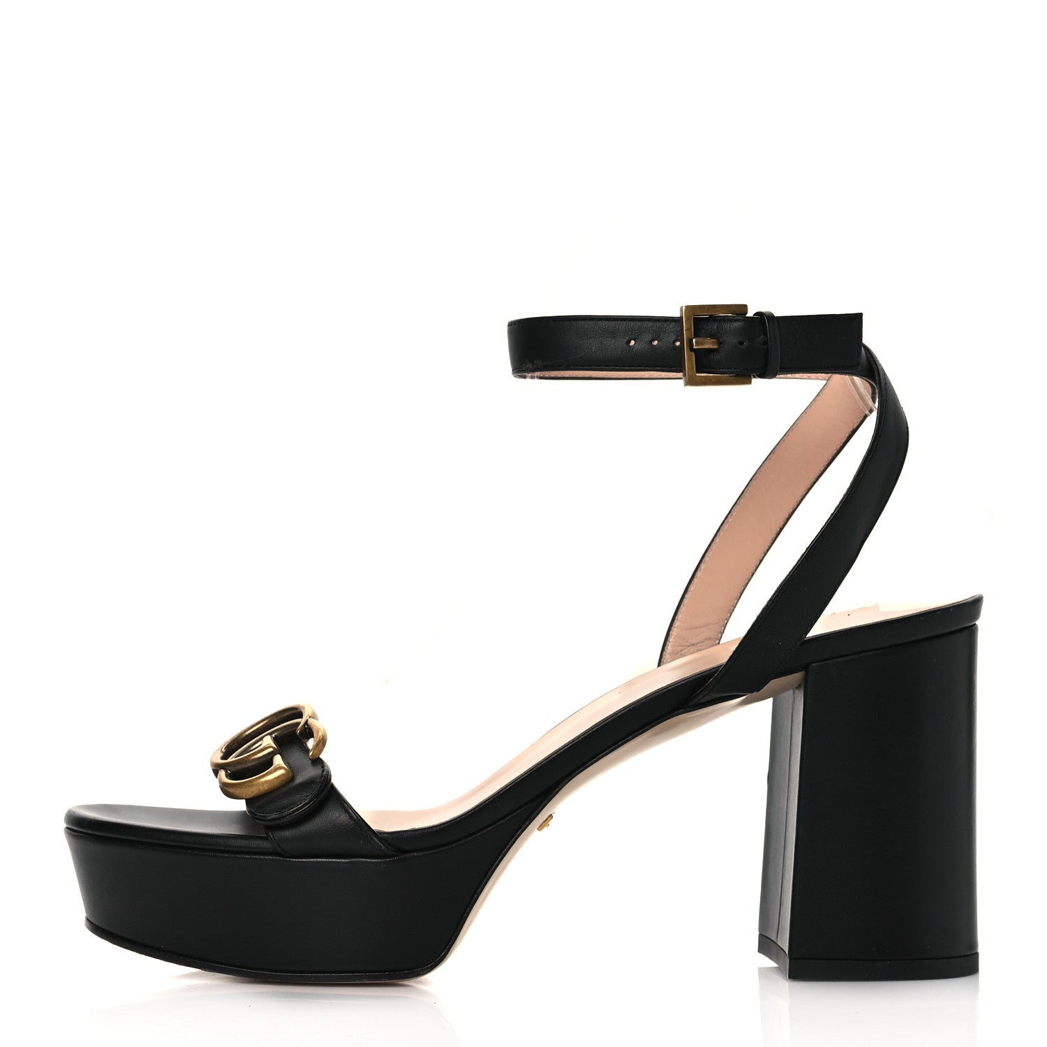 Gucci Calfskin GG Marmont Ankle Wrap 30/85mm Platform Sandals 39 Black 1 of 9