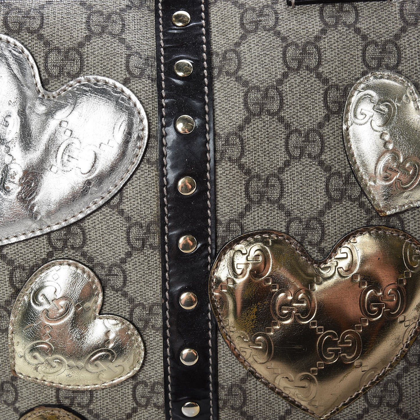 Monogram Guccissima Hearts Studded Medium Joy Boston Dark Brown