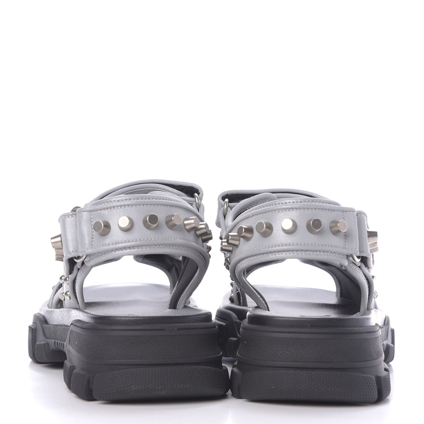 Technical Canvas Calfskin Reflective Studded Mens Aguru Sandals 8 Silver Black