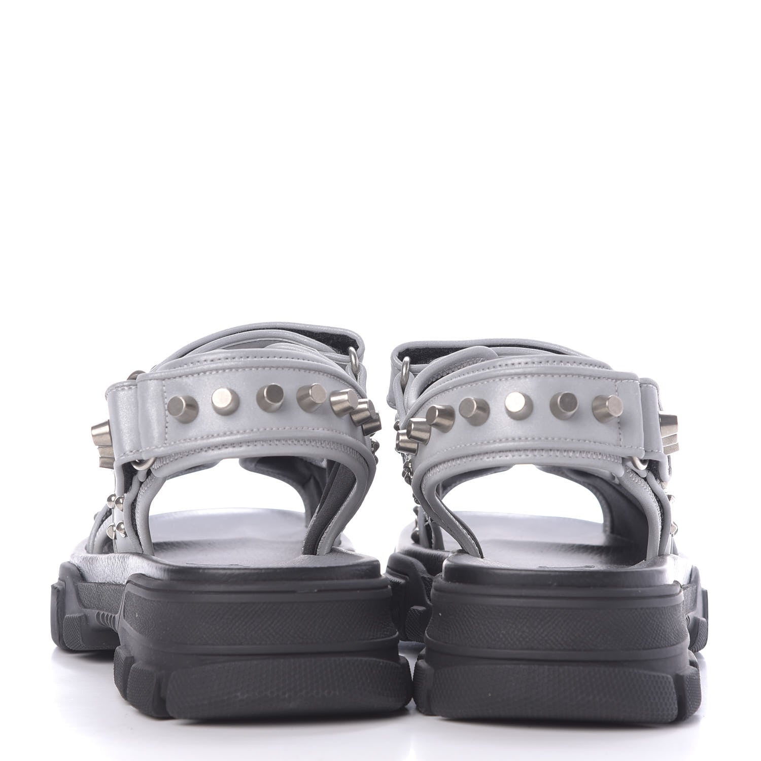 Gucci Technical Canvas Calfskin Reflective Studded Mens Aguru Sandals 8 Silver Black 5 of 10