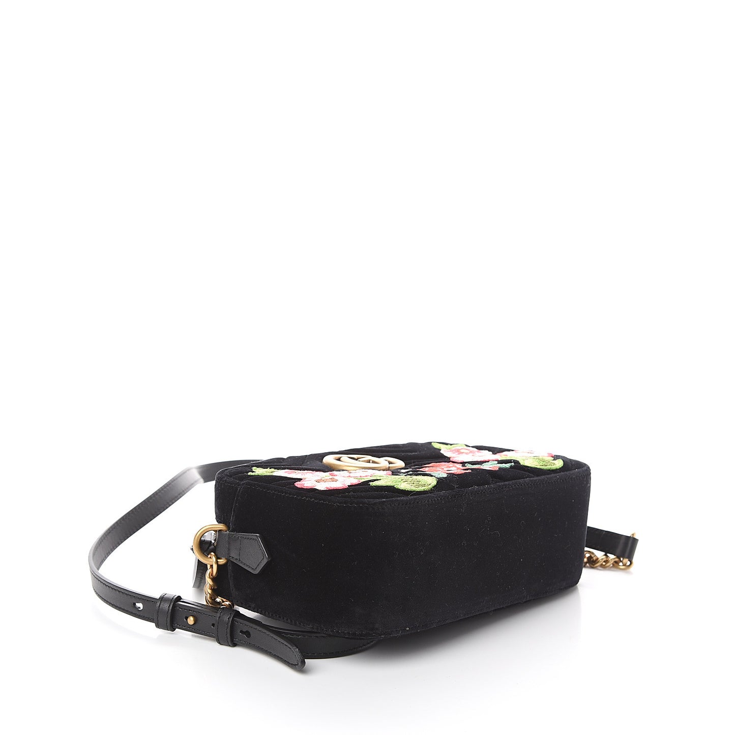 Velvet Matelasse Deer Embroidered Small GG Marmont Chain Shoulder Bag Black