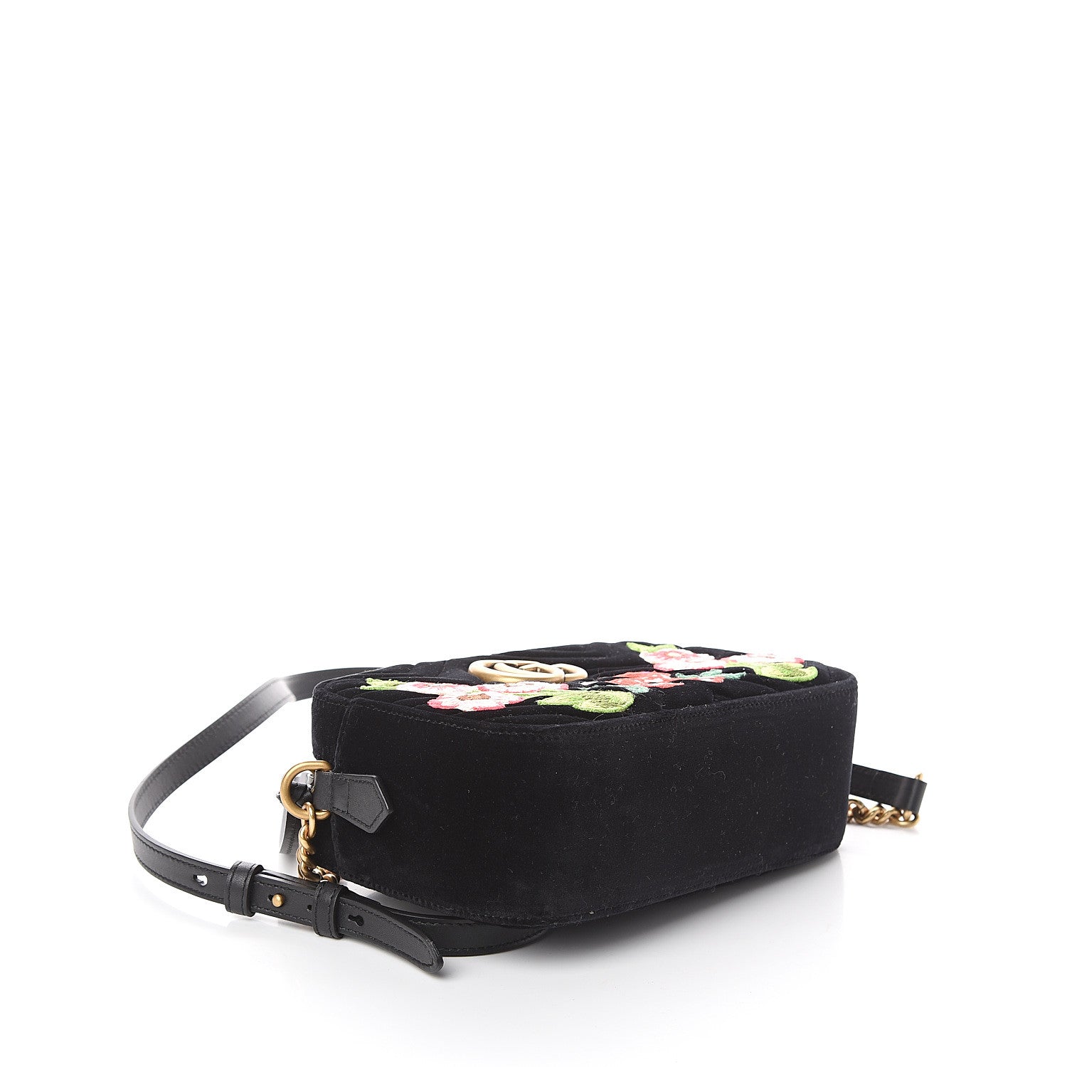 Gucci Velvet Matelasse Deer Embroidered Small GG Marmont Chain Shoulder Bag Black 3 of 8