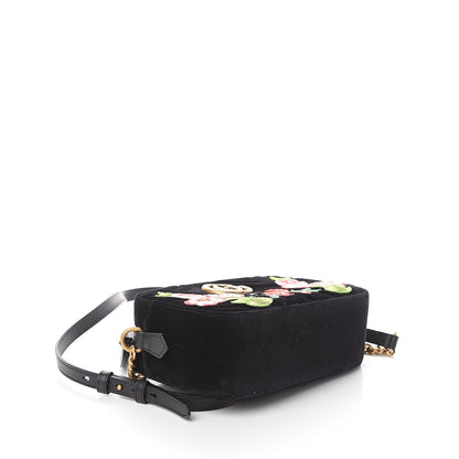 Gucci Velvet Matelasse Deer Embroidered Small GG Marmont Chain Shoulder Bag Black 3 of 8