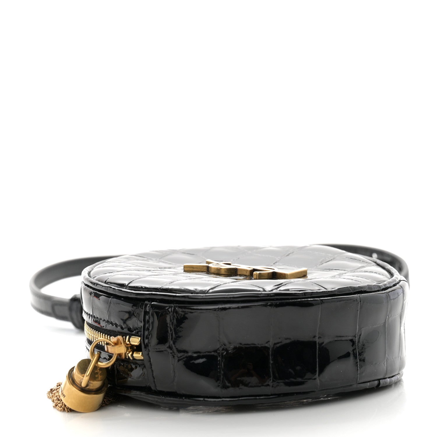 Saint Laurent Patent Crocodile Embossed Round Belt Bag Black 4 of 10