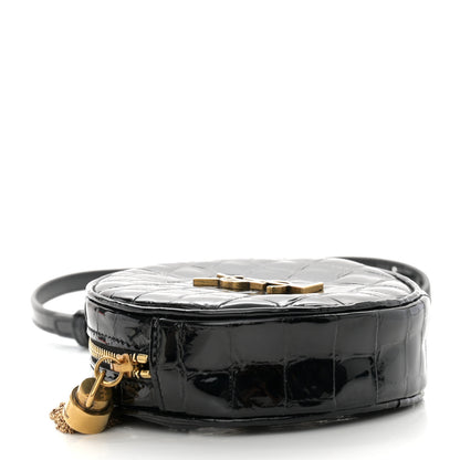 Saint Laurent Patent Crocodile Embossed Round Belt Bag Black 4 of 10