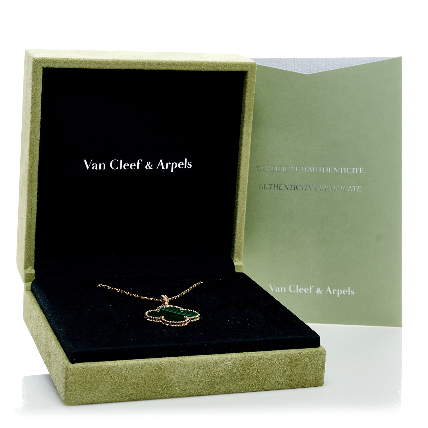 Van Cleef & Arpels 18K Yellow Gold Malachite Magic Alhambra Pendant Necklace 6 of 6