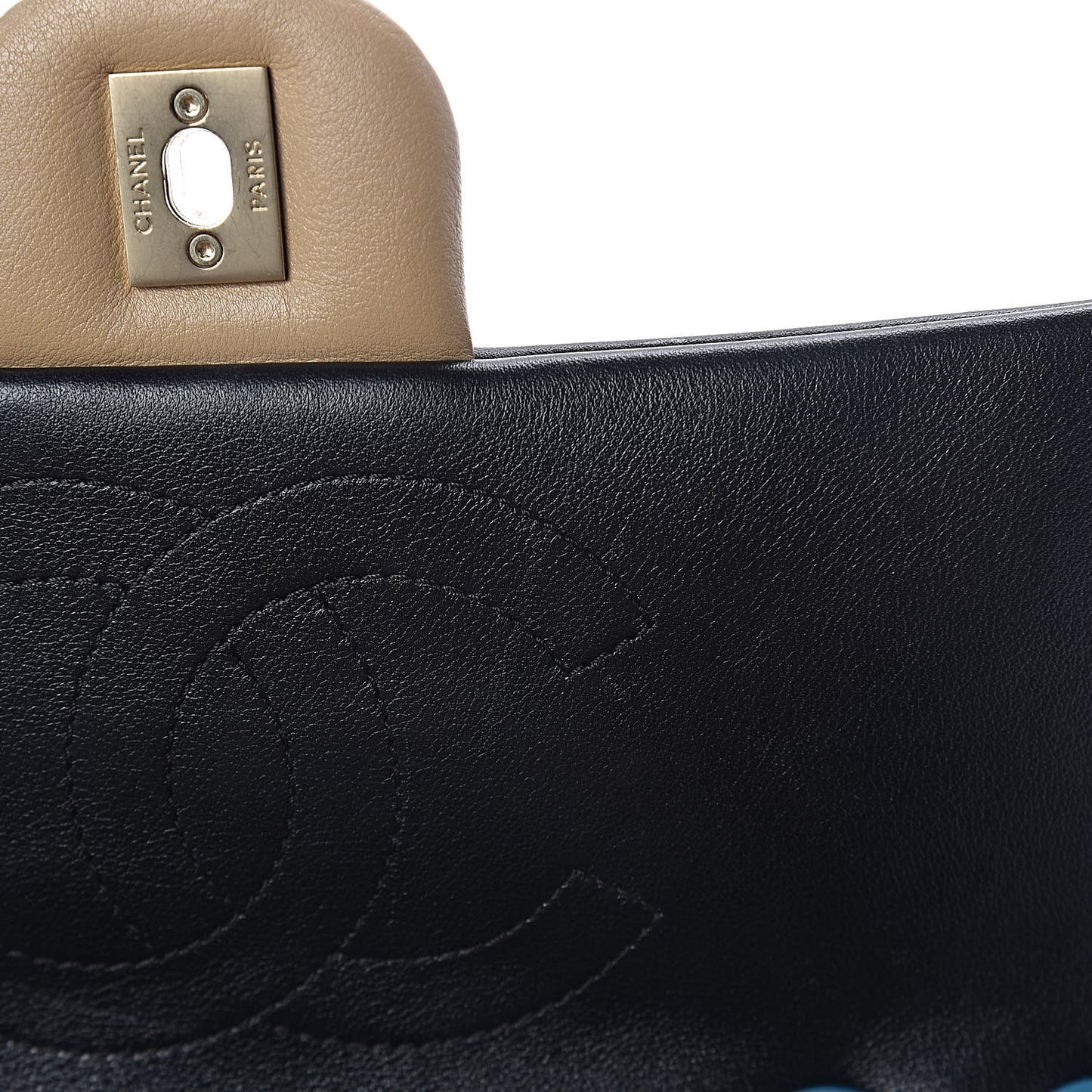 Calfskin Quilted Medium Graphic Flap Beige Black