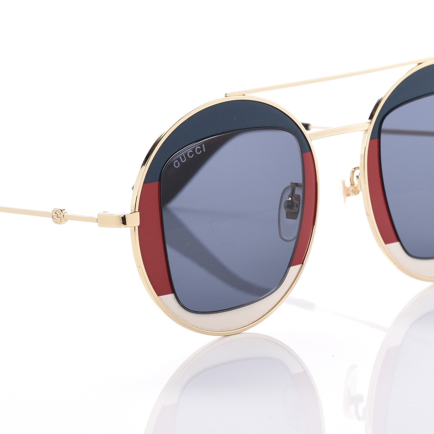 Gucci Round Frame Sylvie Web Sunglasses GG0105S Gold 7 of 8