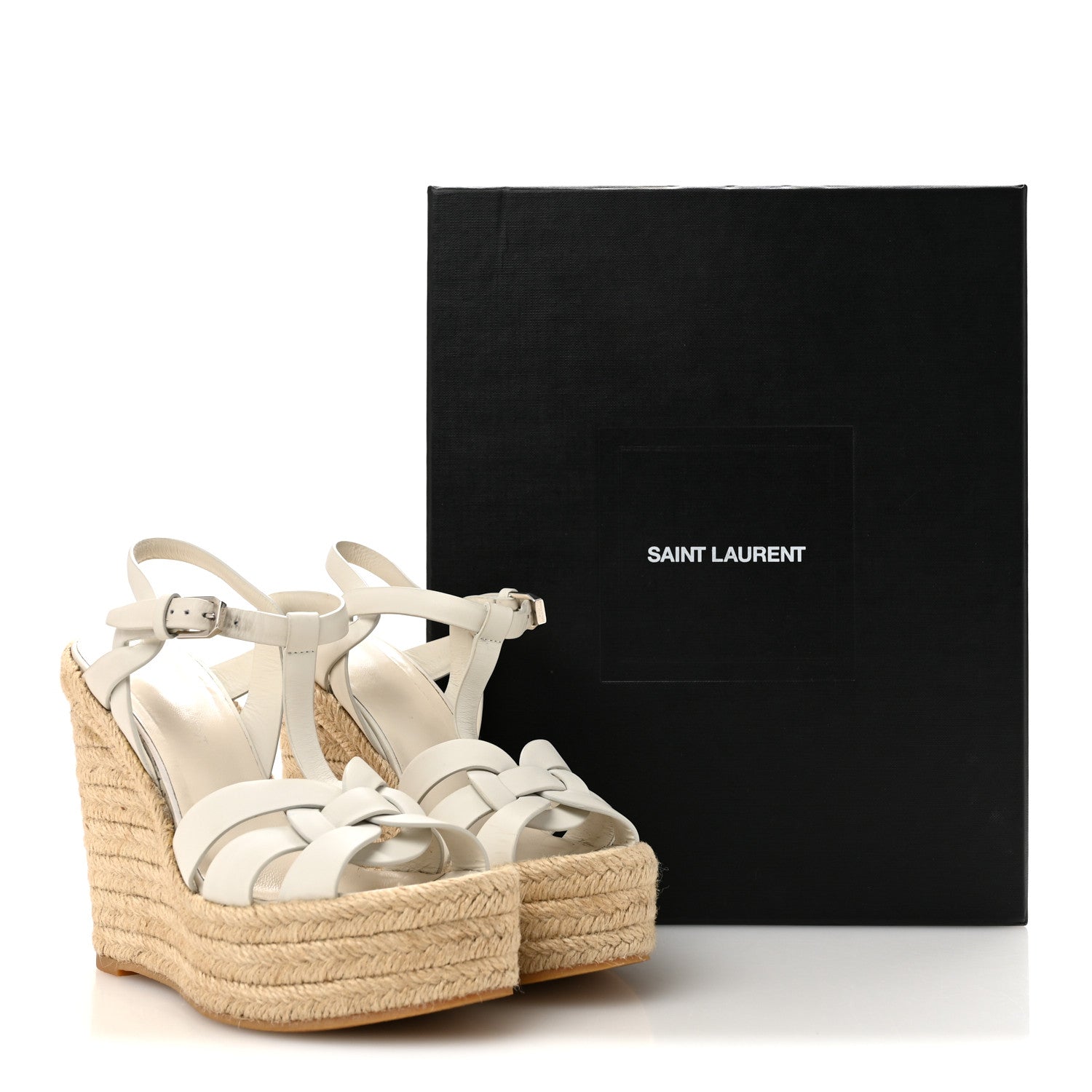 Saint Laurent Calfskin Tribute 95 Platform Espadrille Wedge Sandals 36 Porcellana 10 of 10