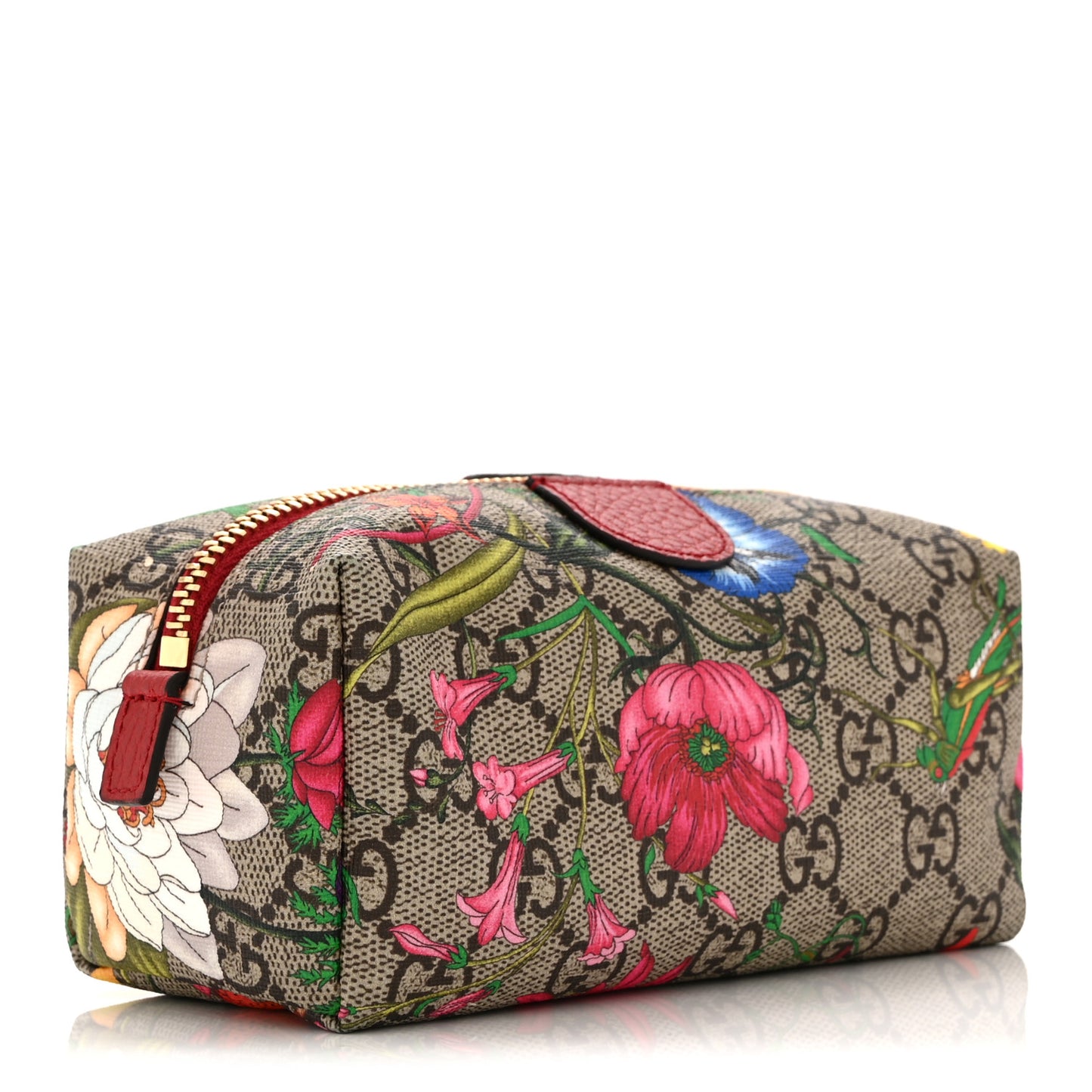 Soft GG Supreme Monogram Flora Calfskin Small Ophidia Cosmetic Case Beige Ebony Multicolor Rosso