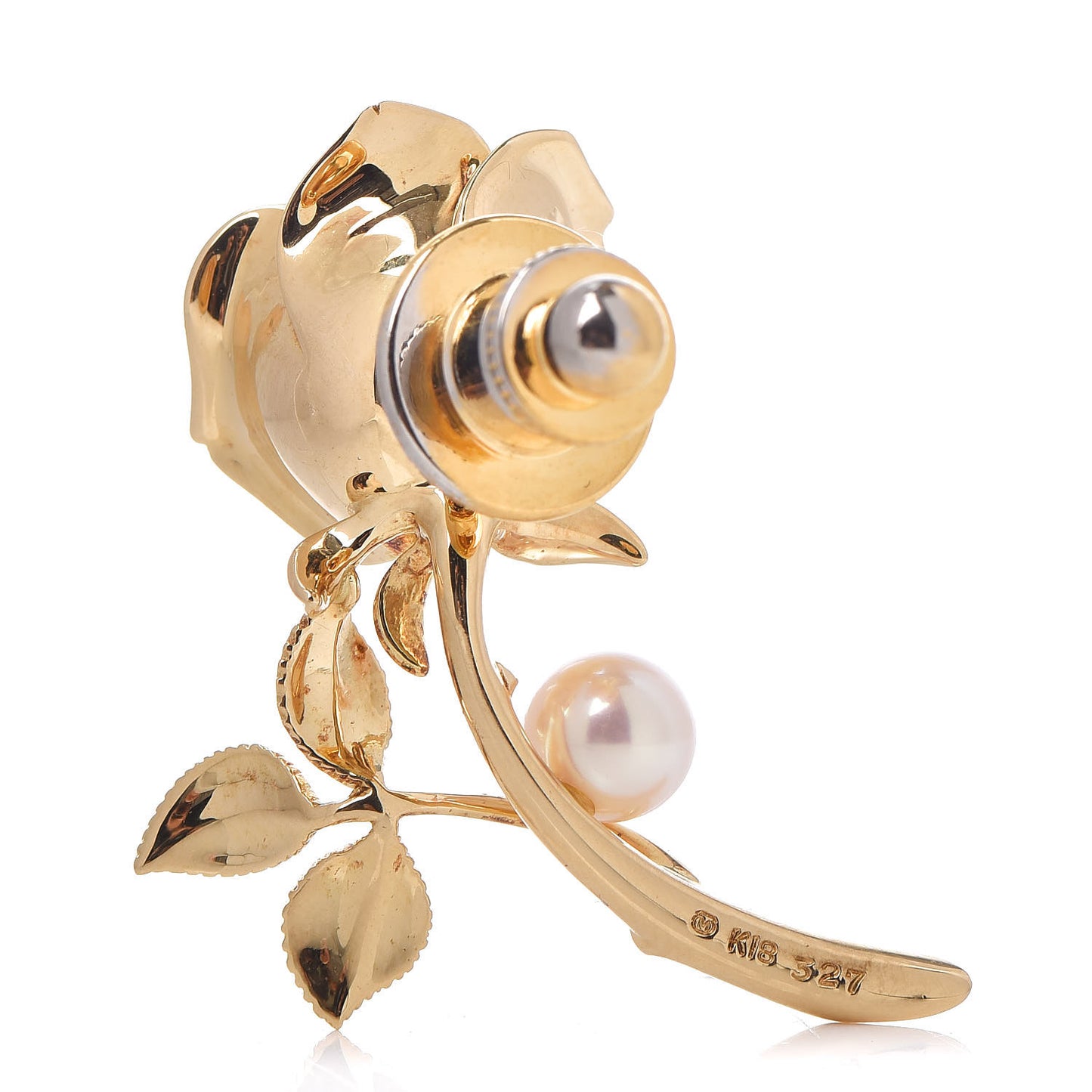 18K Yellow Gold Akoya Pearl 5.5mm Rose Lapel Pin