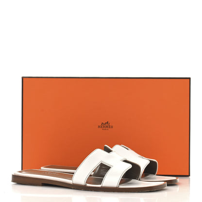 Hermes Box Calfskin Oran Sandals 36 White 10 of 10