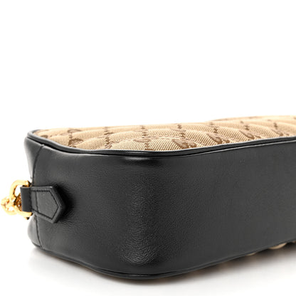 Gucci Monogram Matelasse Diagonal Small GG Marmont Chain Shoulder Bag Beige Black 10 of 11