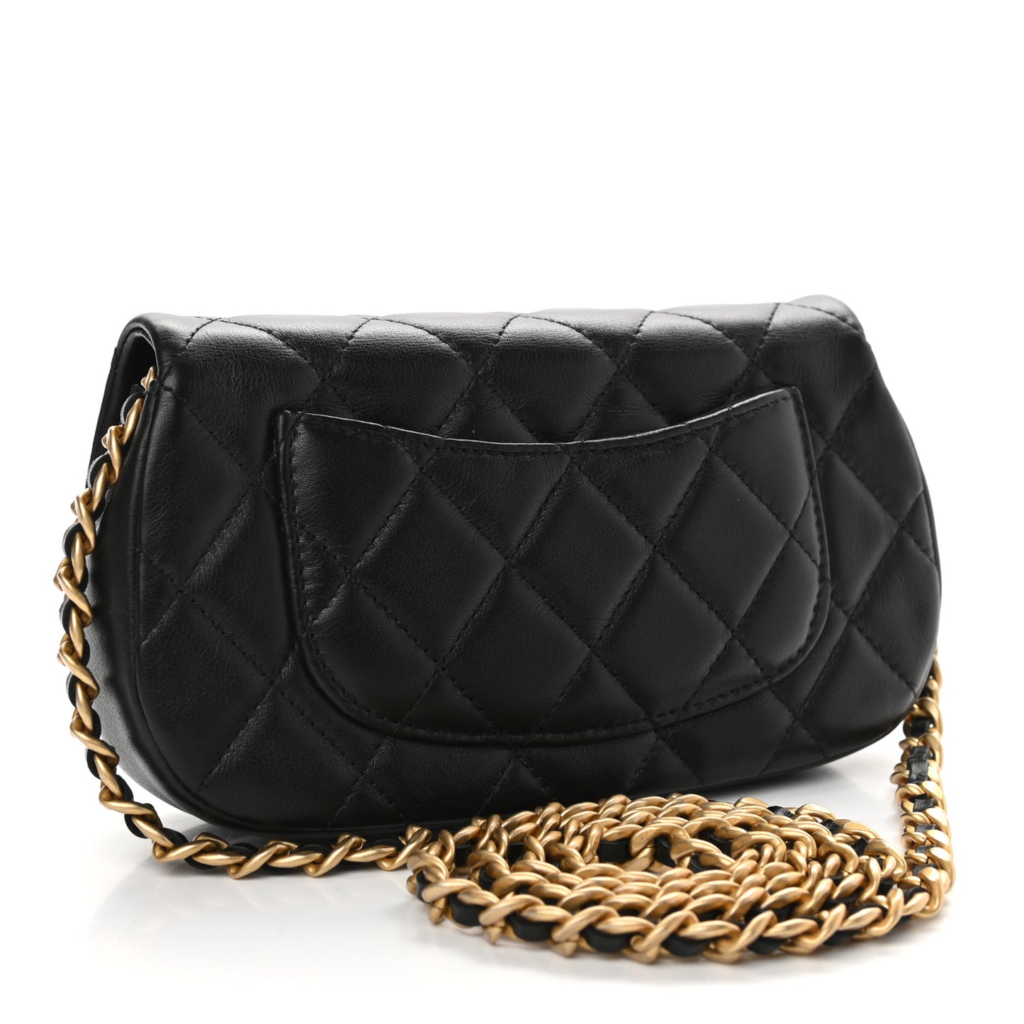 Calfskin Quilted Coco Mail Clutch With Chain Black