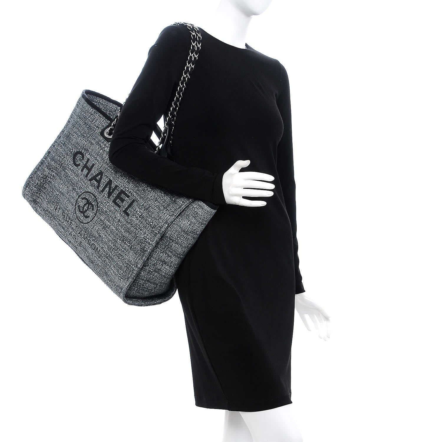 Chanel Canvas Large Deauville Tote Charcoal 2 of 8